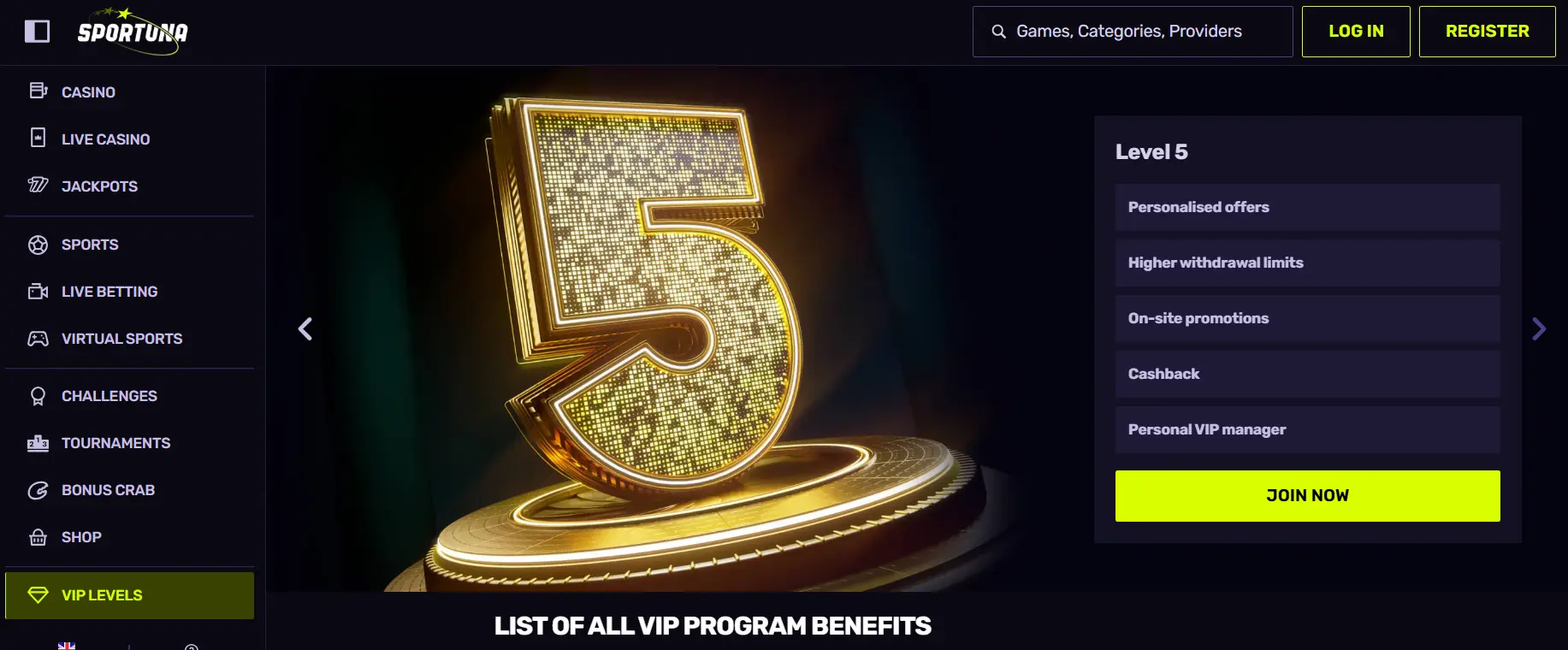 Programa VIP do Casino Sportuna